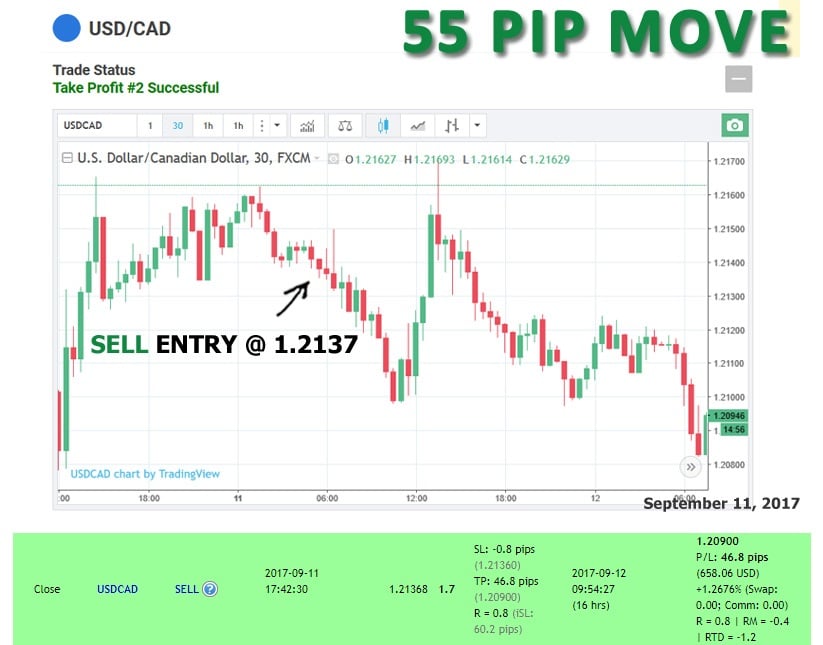 We sold the USDCAD, and the trade moved 55 pips as shown on chart.
