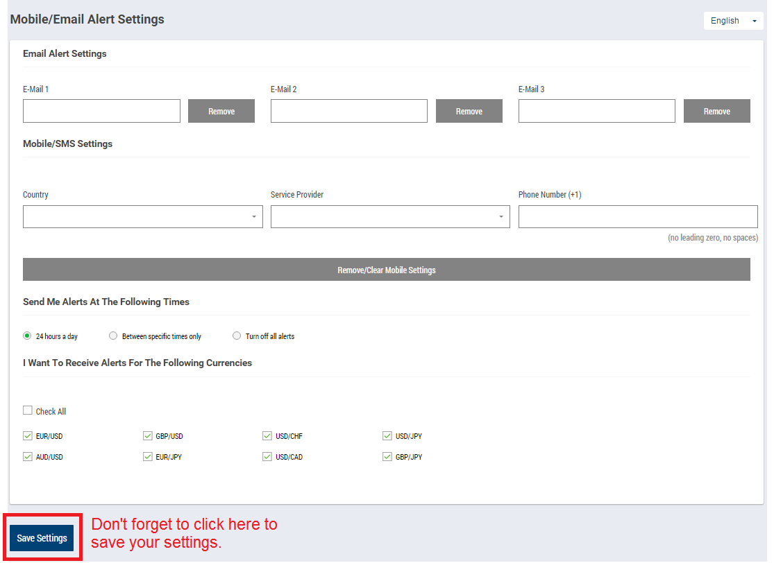 settings page